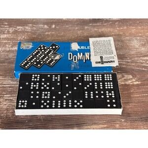 Vintage Double Nine Dominoes Set 56 Pieces Black White Dots Box Made in Taiwan